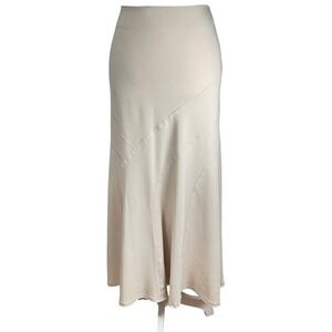 Cato Womens Large Beige Flared Midi Skirt Stretch Pull On Neutral Indie Boho